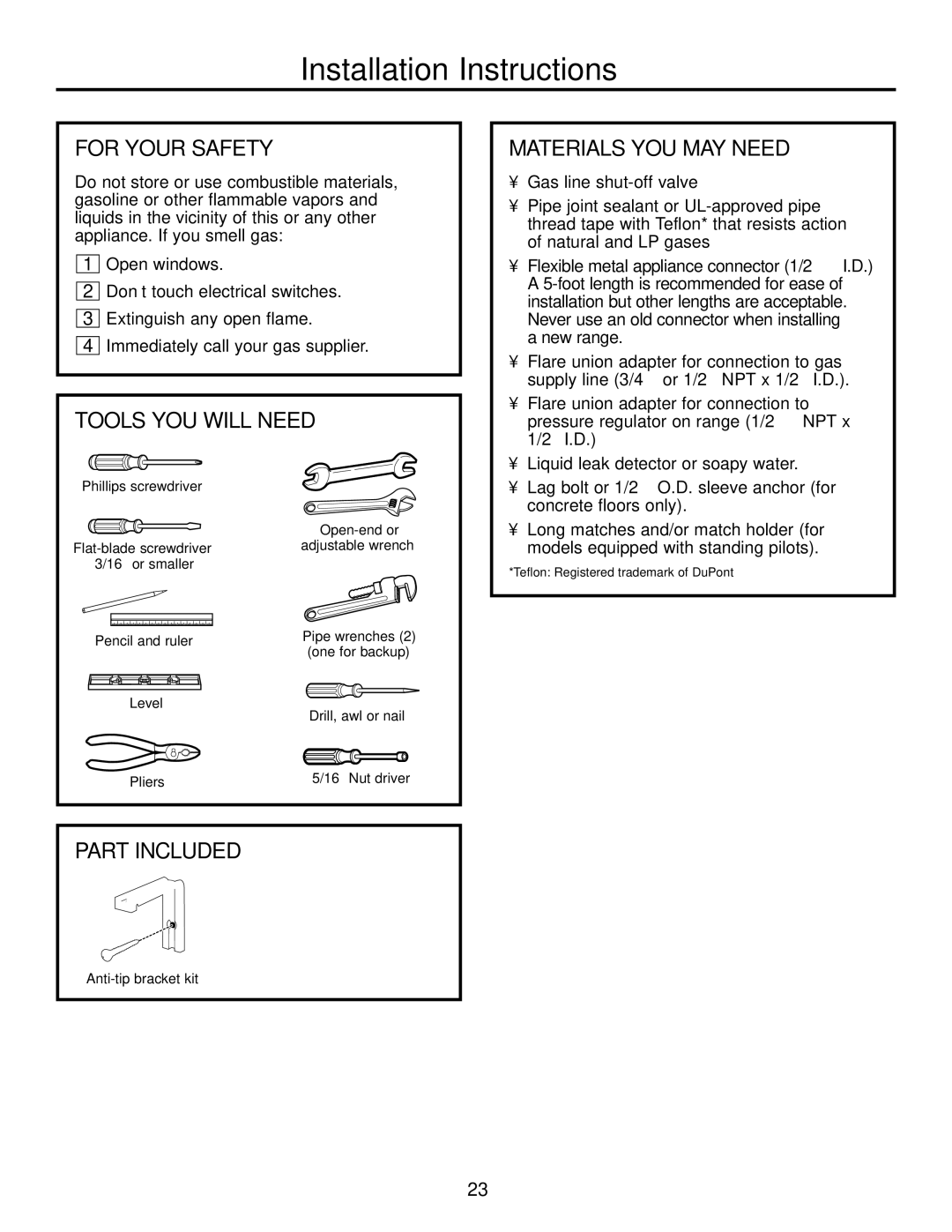 Hotpoint RGA720, RGA724 owner manual For Your Safety, Tools YOU will Need, Part Included, Materials YOU MAY Need 