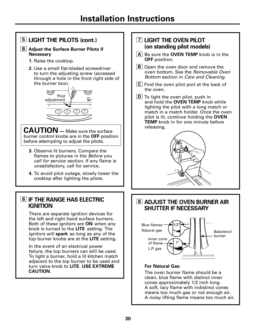 Hotpoint RGA724 If the Range has Electric Ignition, Adjust the Oven Burner AIR Shutter if Necessary, For Natural Gas 