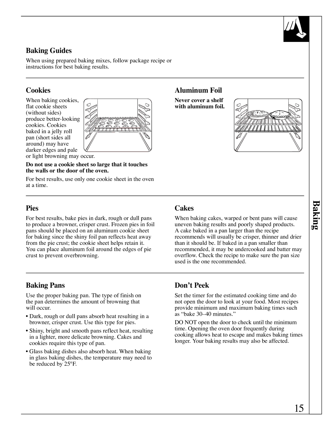 Hotpoint RGB506 installation instructions Baking 