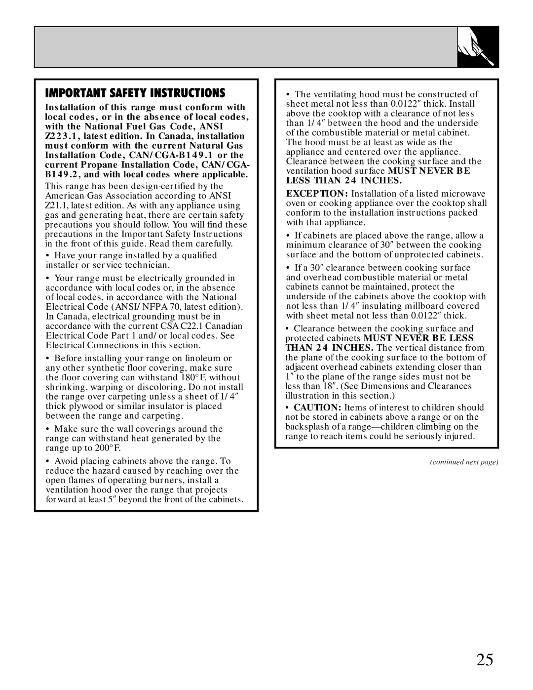 Hotpoint RGB506 installation instructions Important Safety Instructions 