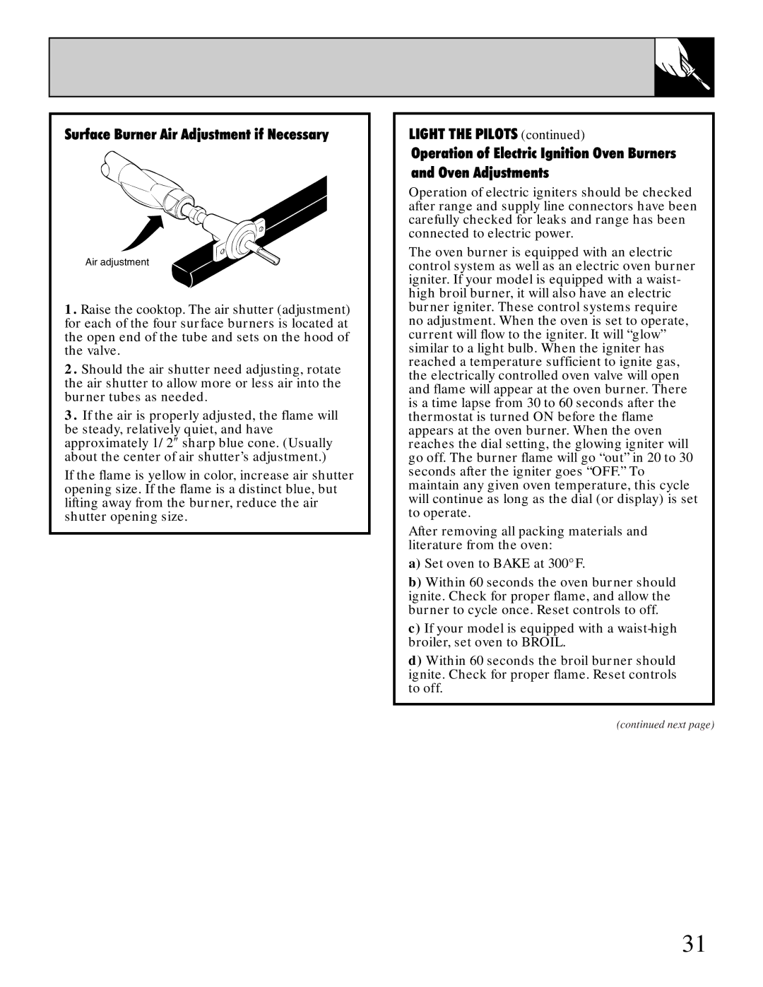 Hotpoint RGB506 installation instructions Surface Burner Air Adjustment if Necessary 