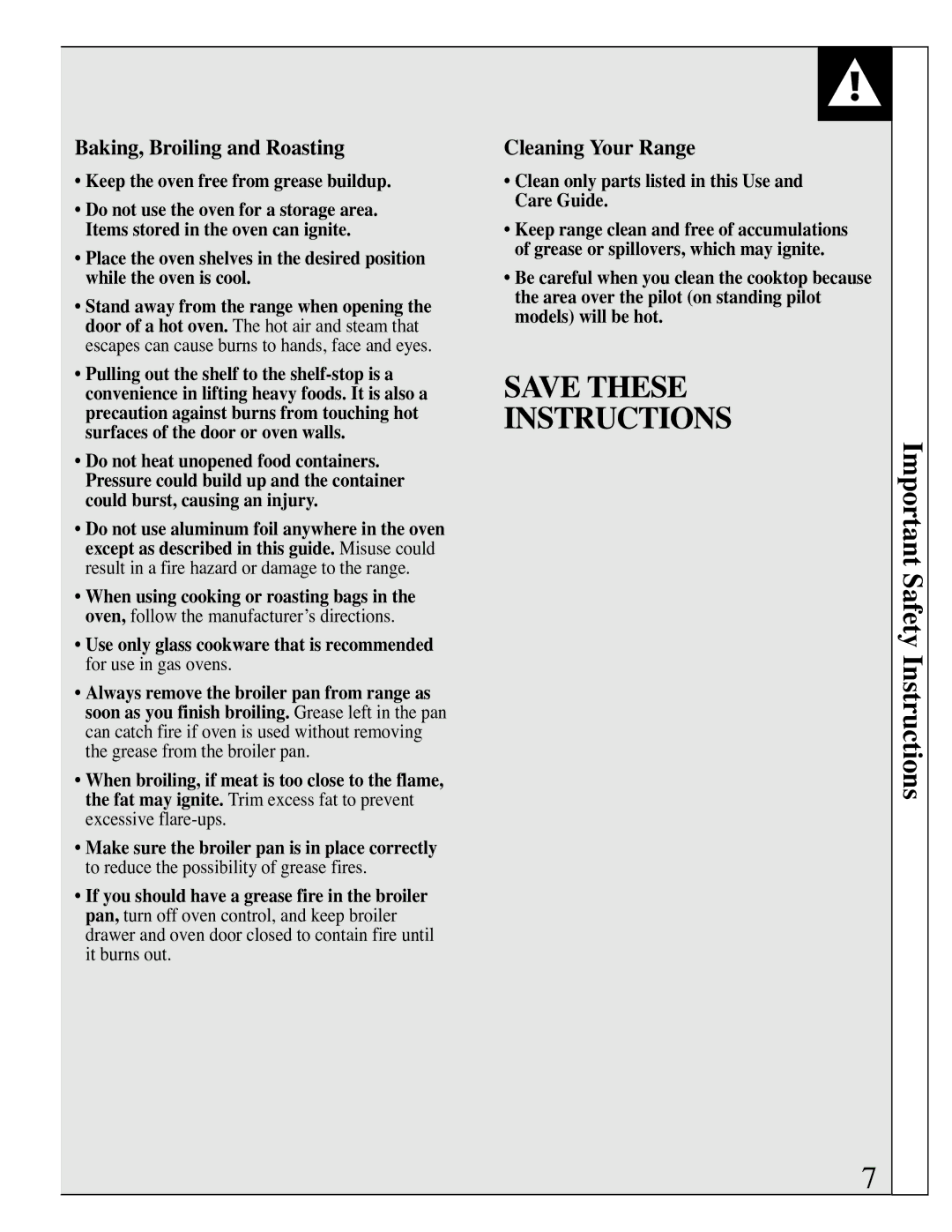 Hotpoint RGB506 installation instructions Save These Instructions, Baking, Broiling and Roasting, Cleaning Your Range 