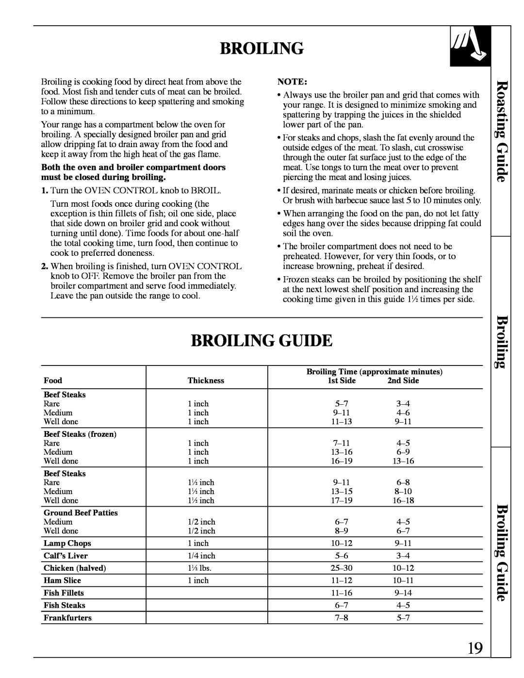 Hotpoint RGB506 installation instructions Roasting Guide, Broiling Broiling Guide 