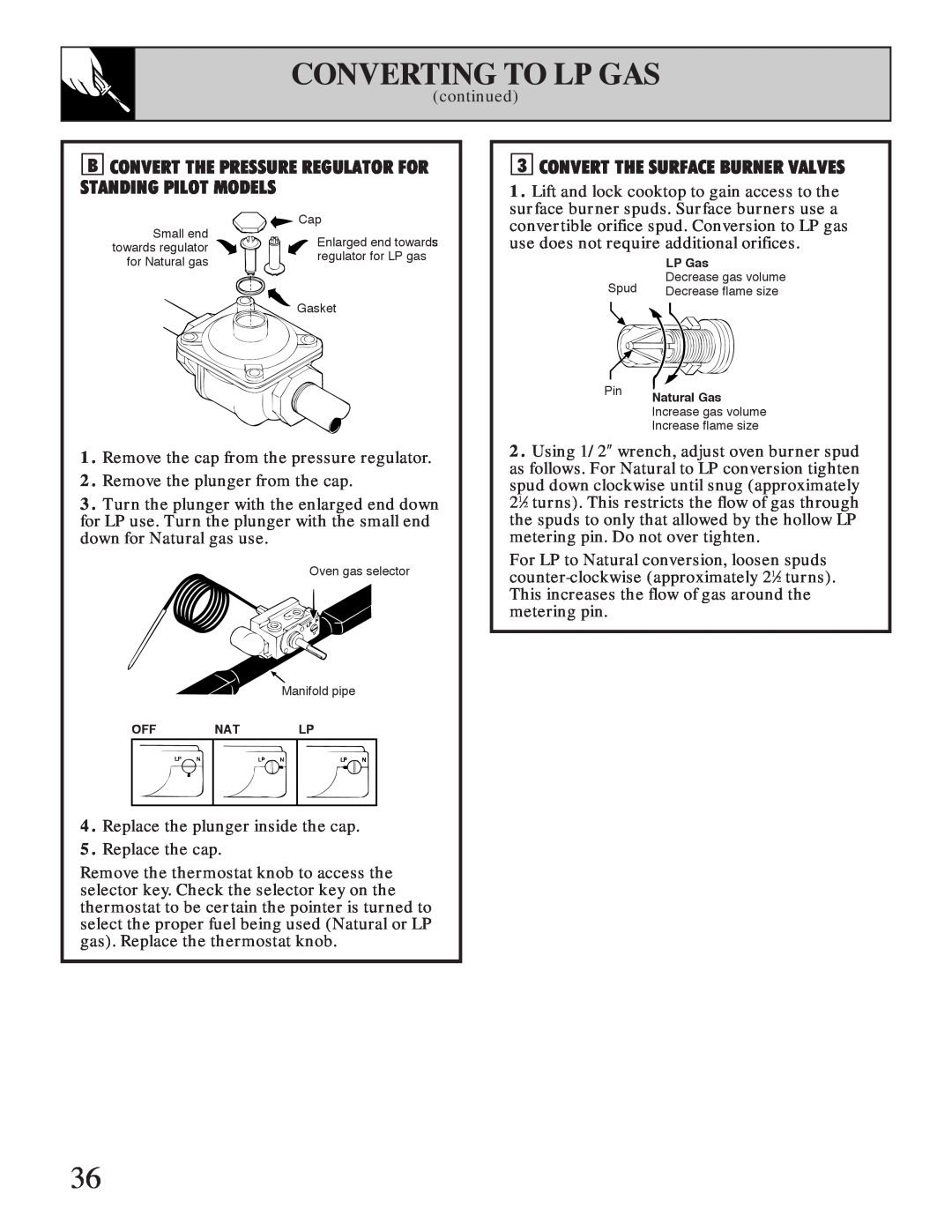 Hotpoint RGB506 installation instructions Converting To Lp Gas, Convert The Surface Burner Valves 
