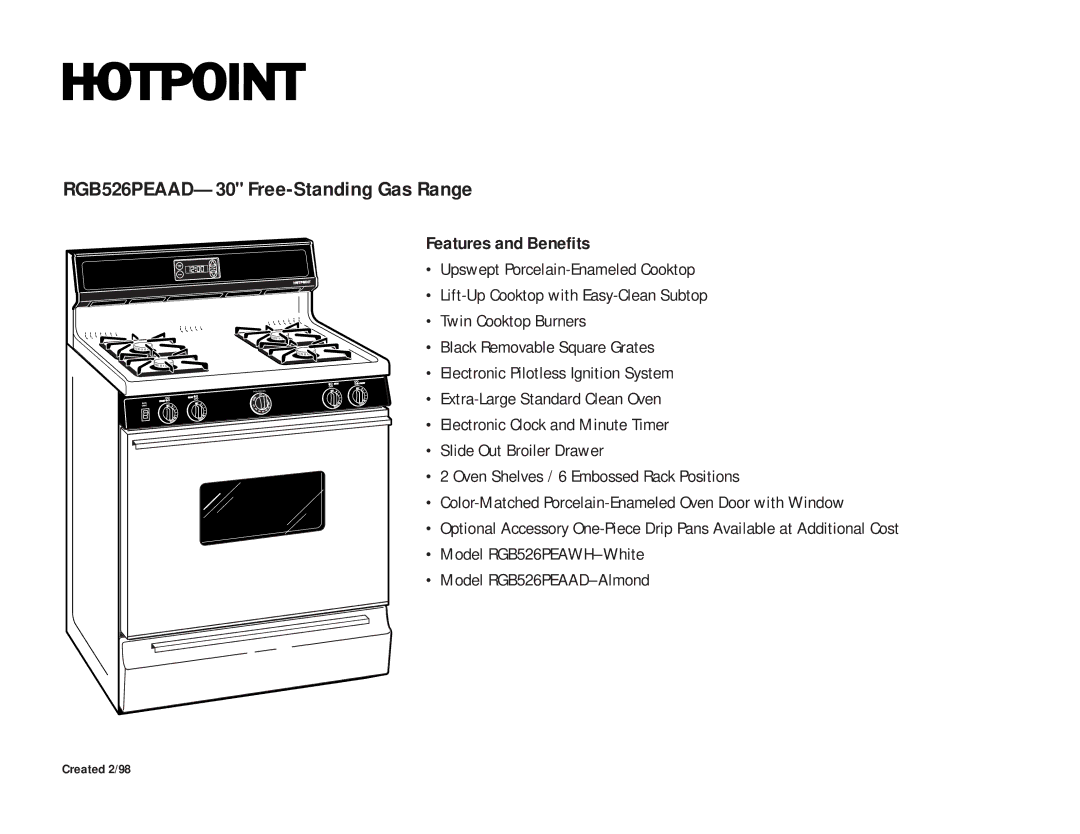 Hotpoint RGB526PEAAD dimensions Features and Benefits 