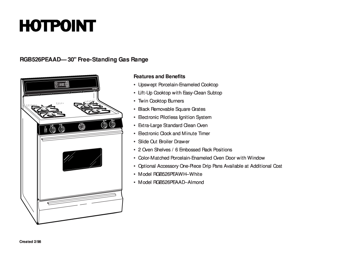 Hotpoint dimensions RGB526PEAAD-30 Free-StandingGas Range, Features and Benefits 