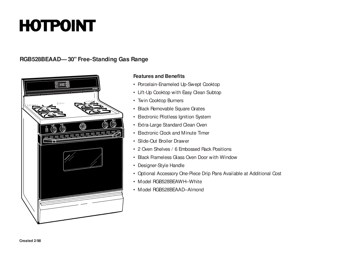 Hotpoint RGB528BEAAD dimensions Features and Benefits 