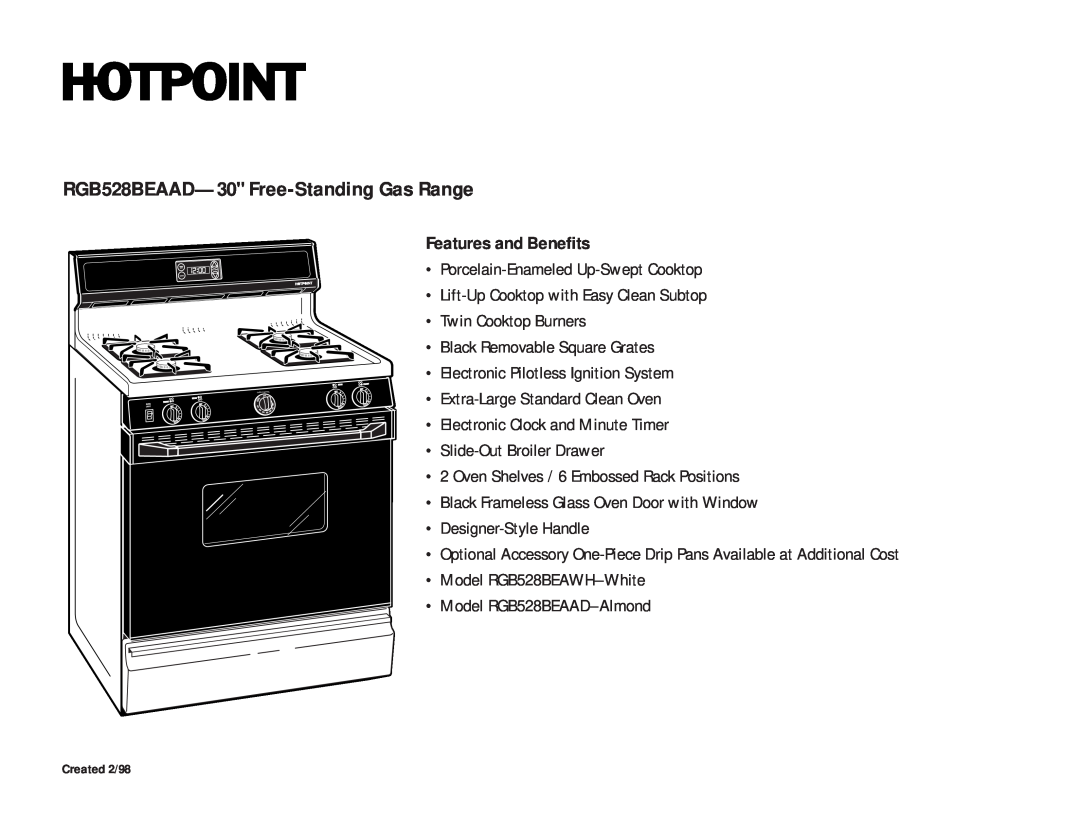 Hotpoint dimensions RGB528BEAAD-30 Free-StandingGas Range, Features and Benefits 