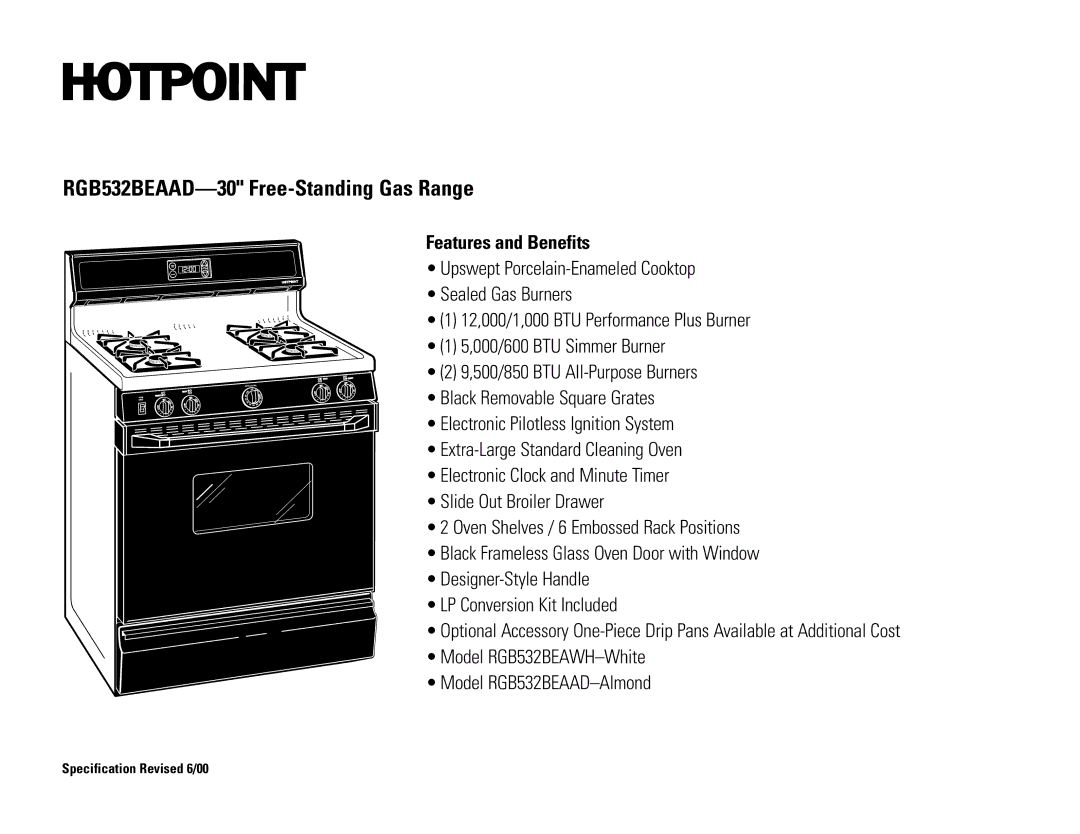 Hotpoint RGB532BEAAD dimensions Features and Benefits 