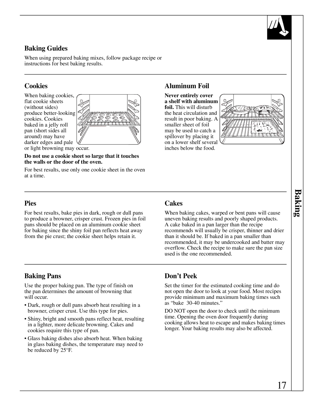 Hotpoint RGB526, RGB628, RGB535, RGB533, RGB532 Baking Guides, Cookies Aluminum Foil, Pies, Cakes, Baking Pans, Don’t Peek 