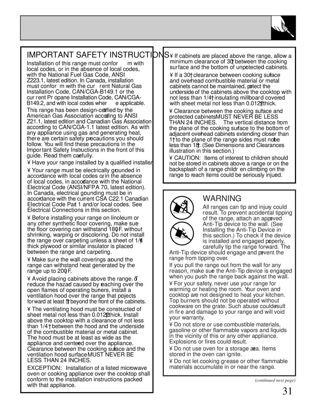 Hotpoint RGB528, RGB628, RGB535, RGB533, RGB532, RGB530, RGB525, RGB526, RGB524, RGB508, RGB501 Important Safety Instructions 