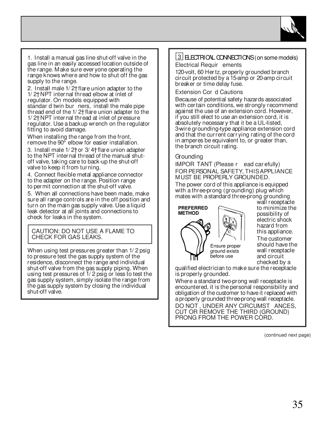 Hotpoint RGB533, RGB628, RGB535, RGB532 Electrical Requirements, Extension Cord Cautions, IMPORTANT-Please read carefully 