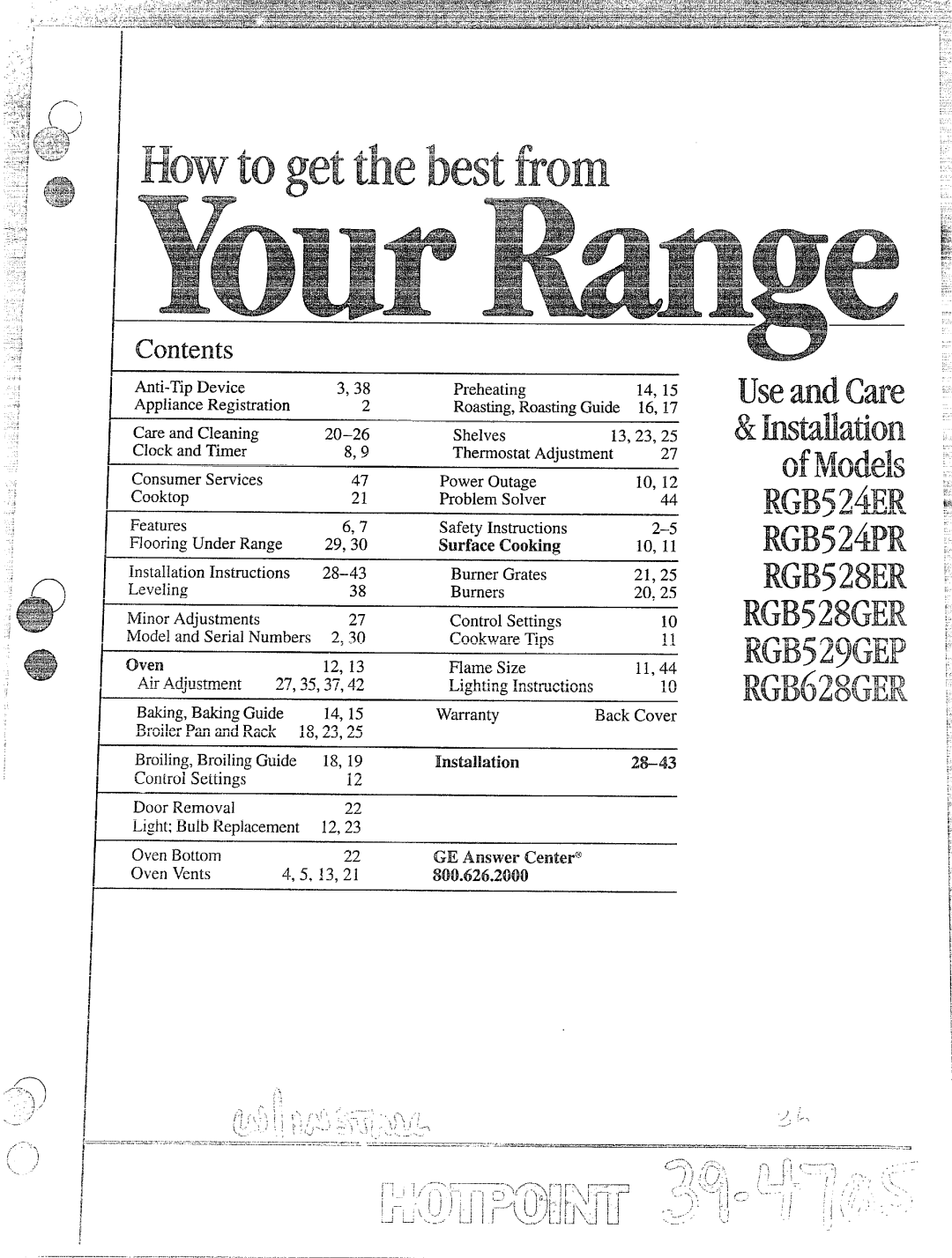 Hotpoint RGB528ER, RGB628G, RGB524PR, RGB52yGEP, RGB52524ER, RGB528GER warranty Surface Cooking, Installation 