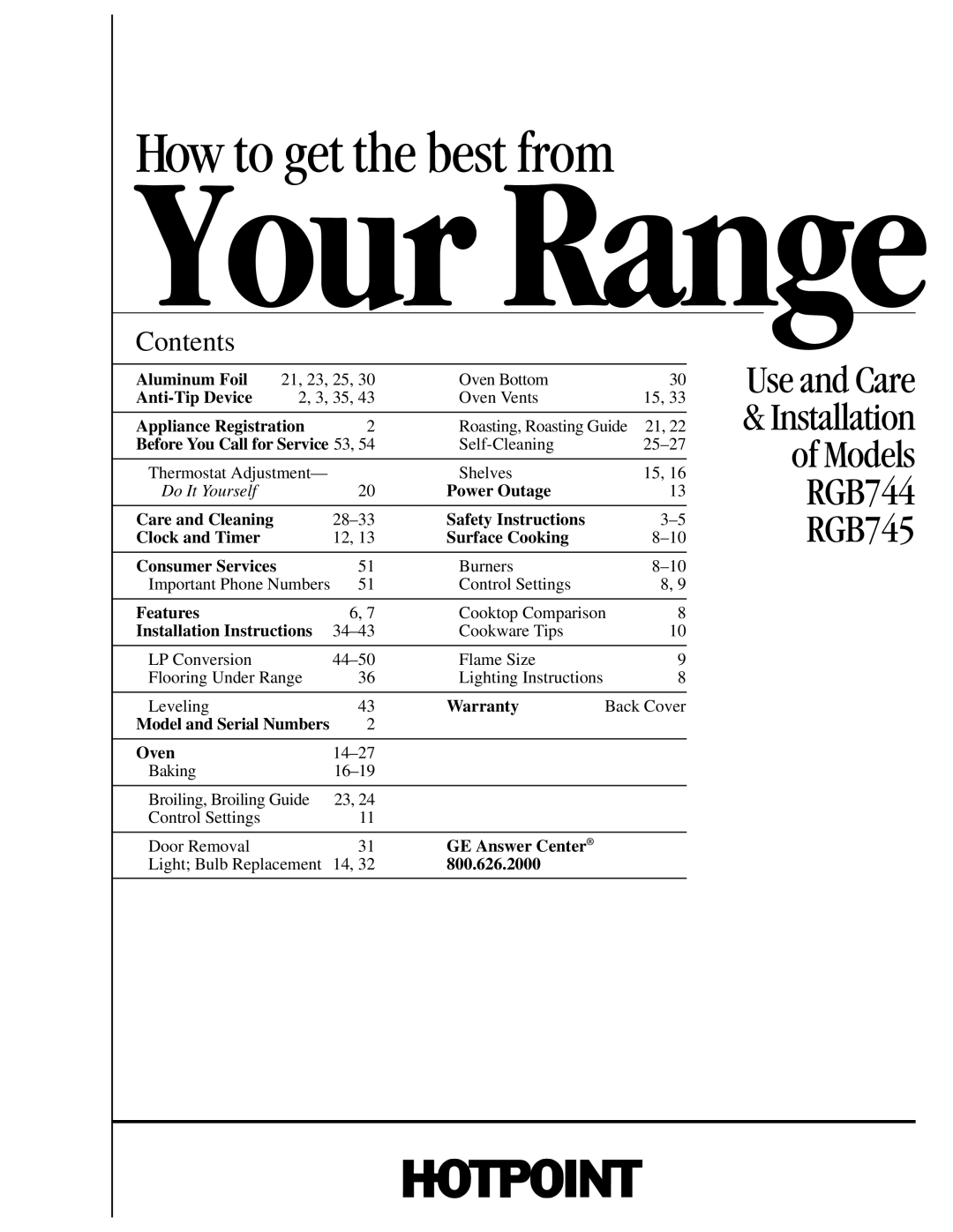 Hotpoint RGB744 installation instructions Your Range 