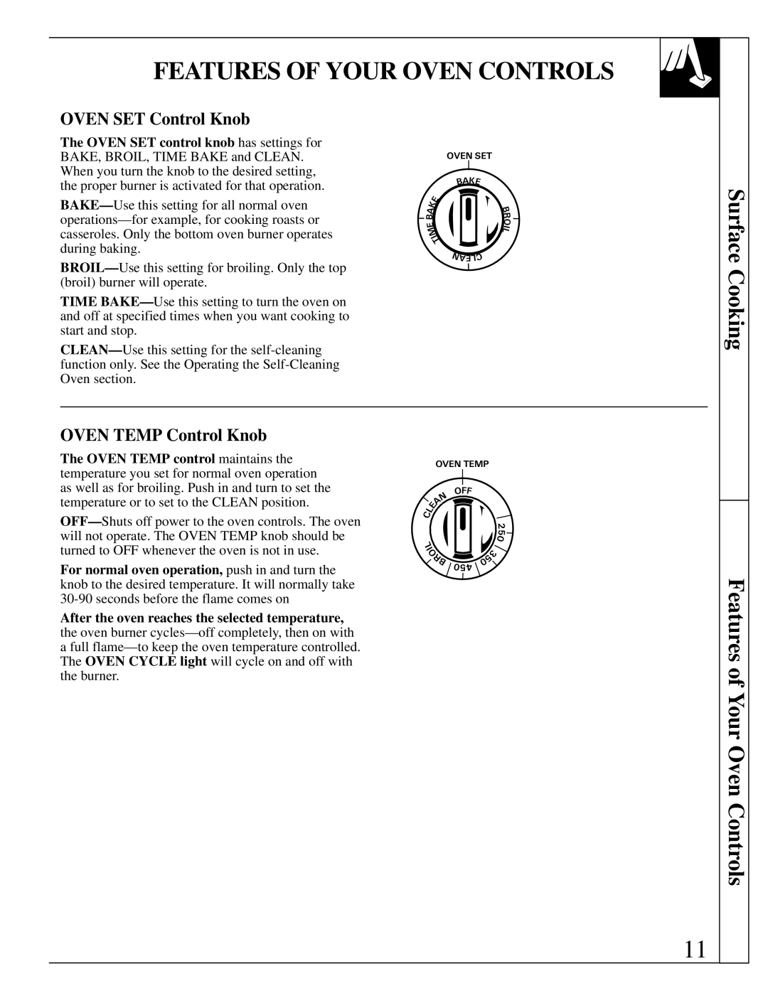 Hotpoint RGB744 installation instructions Features of Your Oven Controls, Oven SET Control Knob, Oven Temp Control Knob 