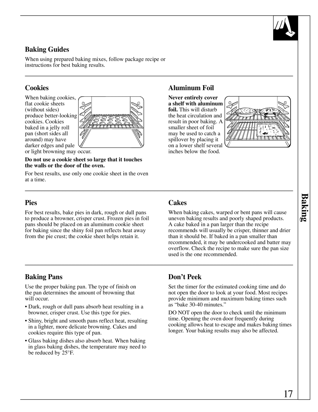 Hotpoint RGB744 installation instructions Baking Guides, Cookies Aluminum Foil, Pies, Cakes, Baking Pans, Don’t Peek 