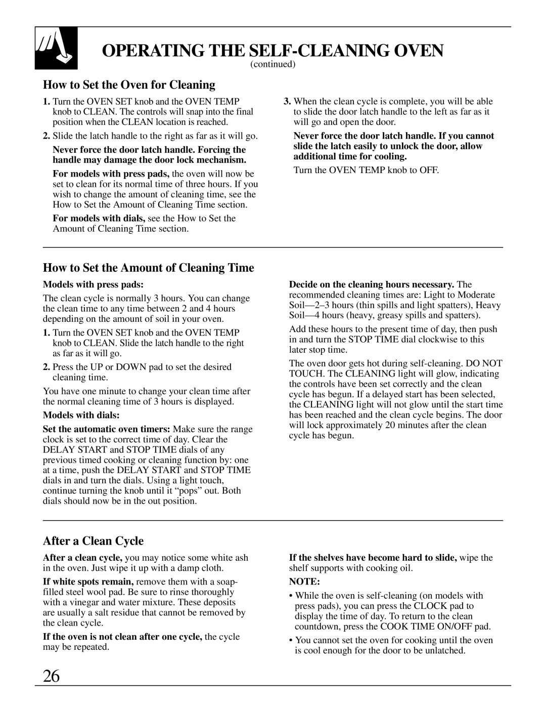 Hotpoint RGB744 How to Set the Oven for Cleaning, How to Set the Amount of Cleaning Time, After a Clean Cycle 