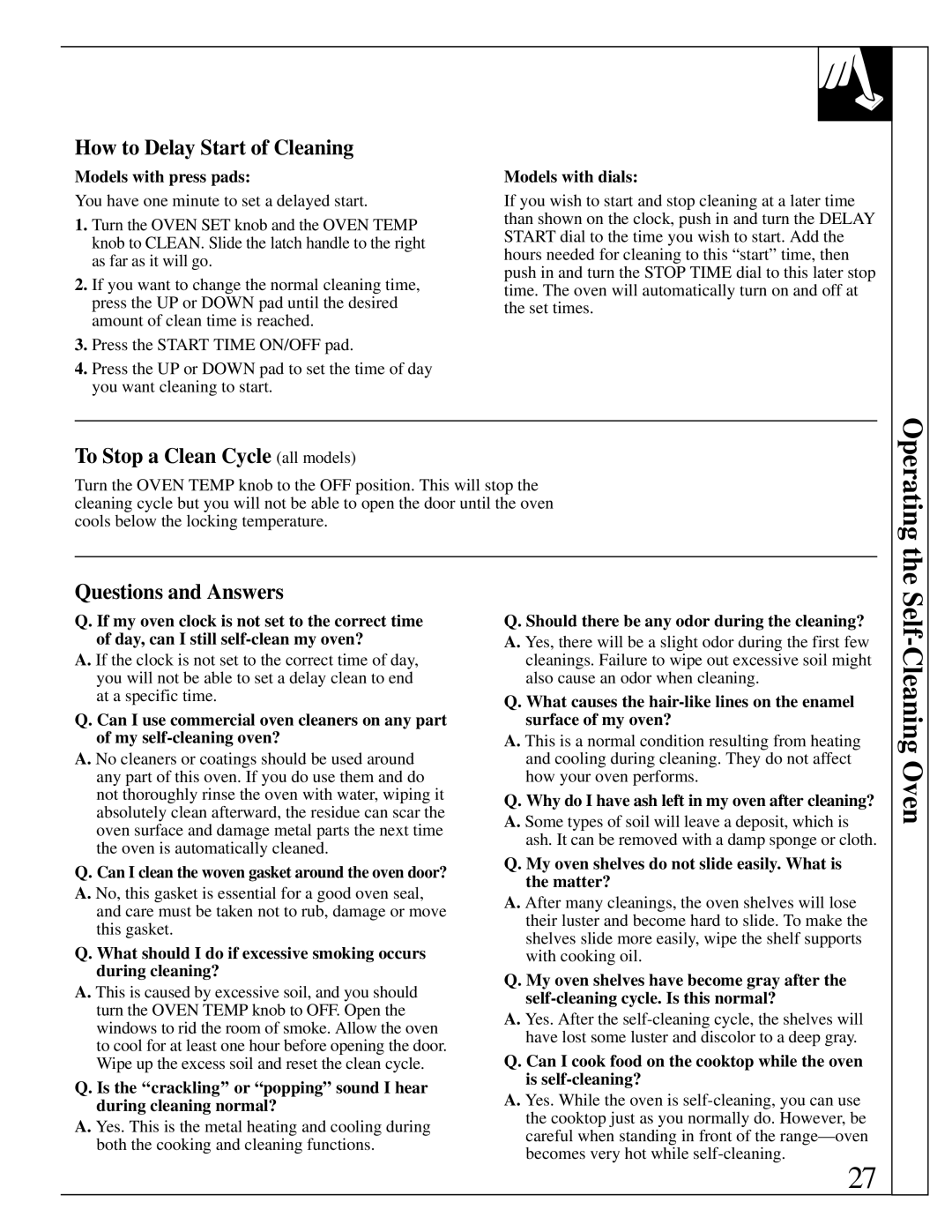 Hotpoint RGB744 installation instructions How to Delay Start of Cleaning, To Stop a Clean Cycle all models 