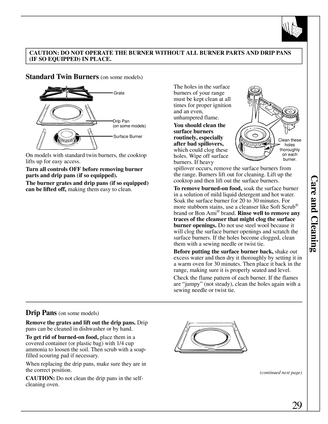 Hotpoint RGB744 Standard Twin Burners on some models, You should clean Surface burners Routinely, especially 