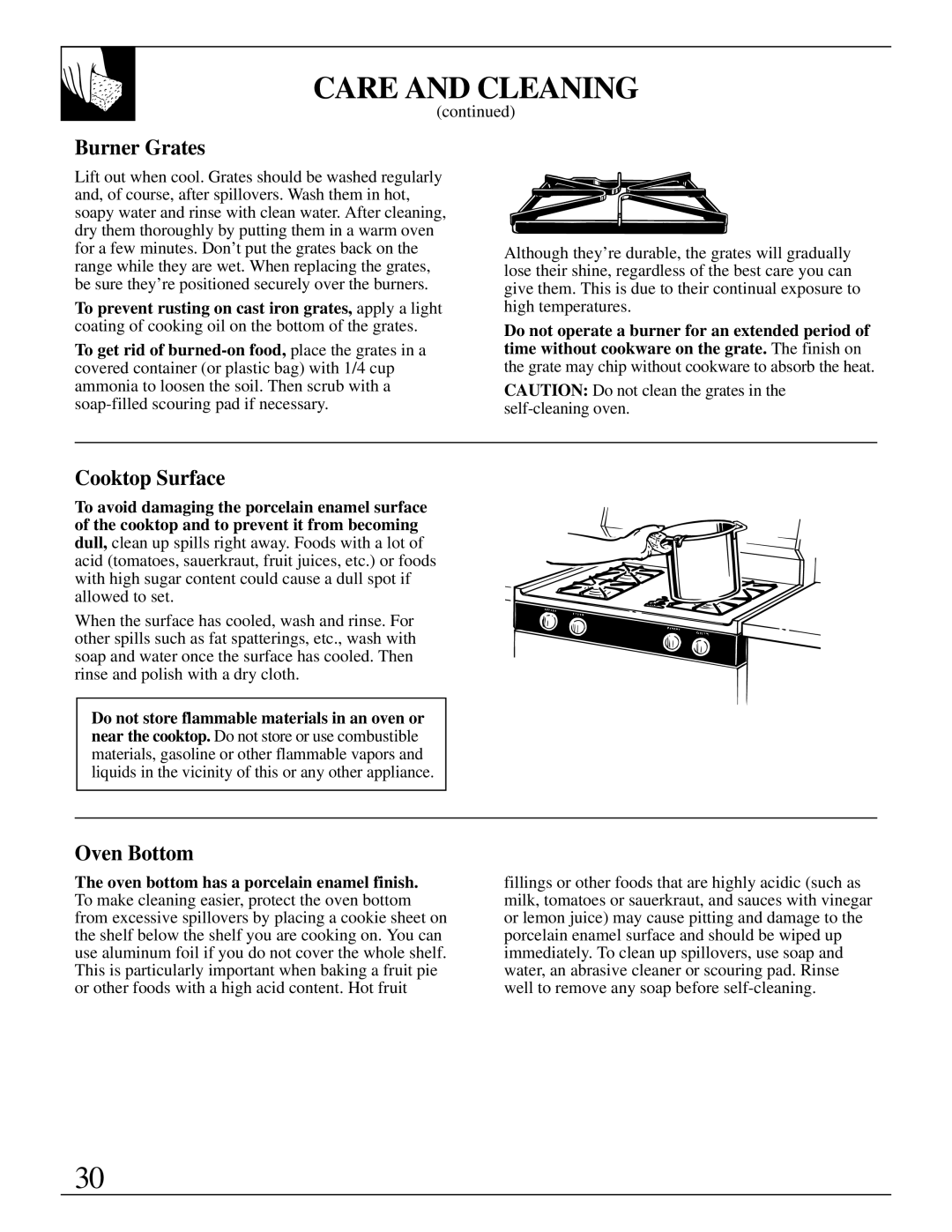 Hotpoint RGB744 installation instructions Burner Grates, Cooktop Surface, Oven Bottom 