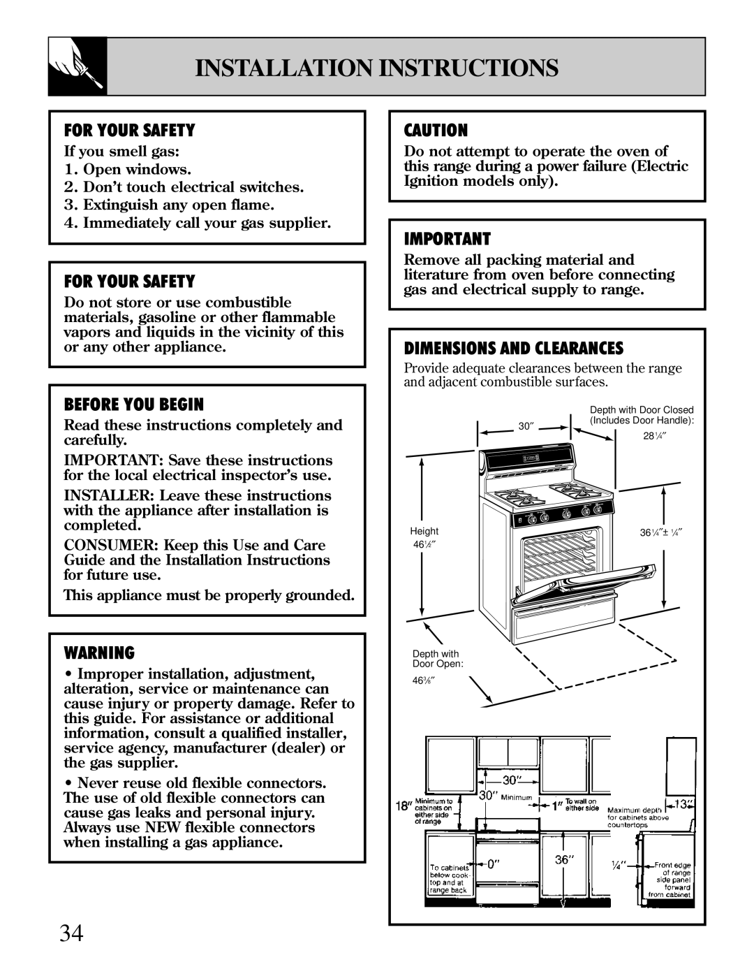 Hotpoint RGB744 installation instructions Installation Instructions, For Your Safety 