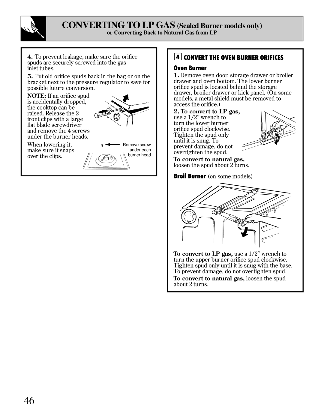 Hotpoint RGB744 installation instructions Convert the Oven Burner Orifices, To convert to LP gas 