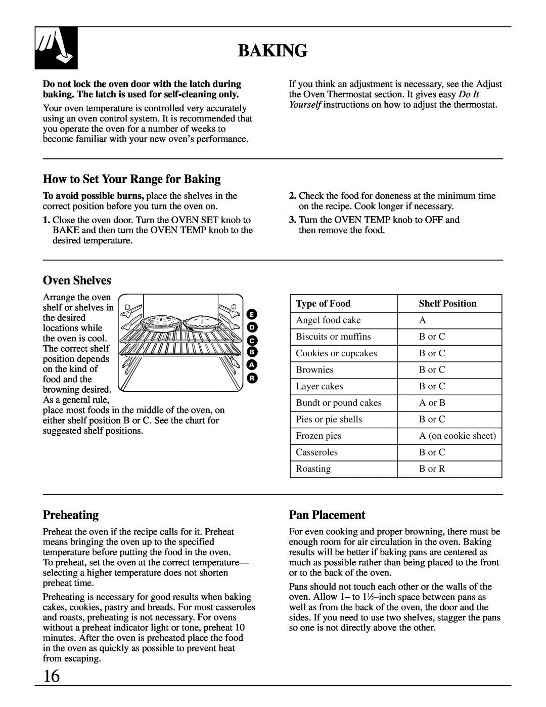 Hotpoint RGB744 installation instructions How to Set Your Range for Baking, Preheating, Pan Placement, Oven Shelves 