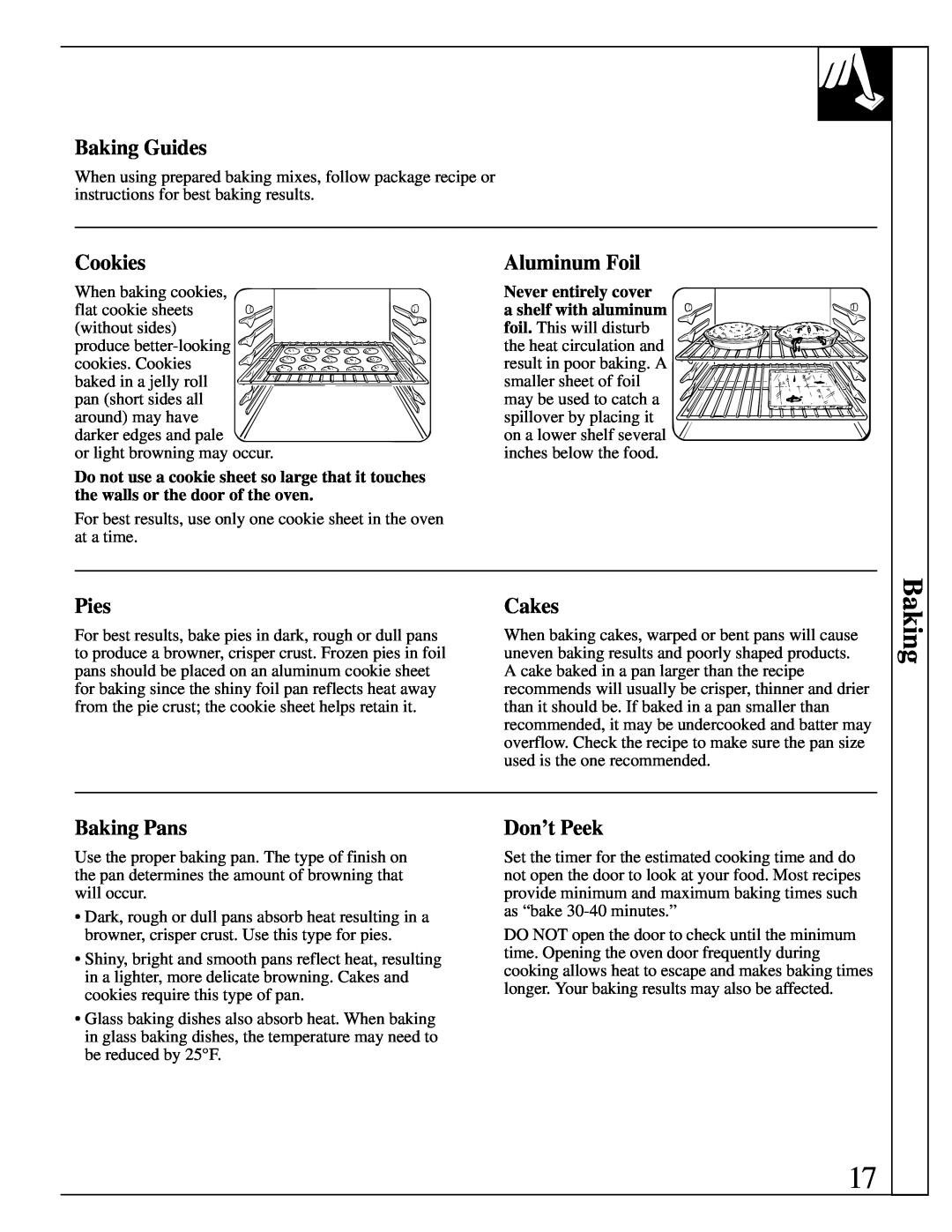Hotpoint RGB744 installation instructions Baking Guides, Cookies, Aluminum Foil, Pies, Cakes, Baking Pans, Don’t Peek 