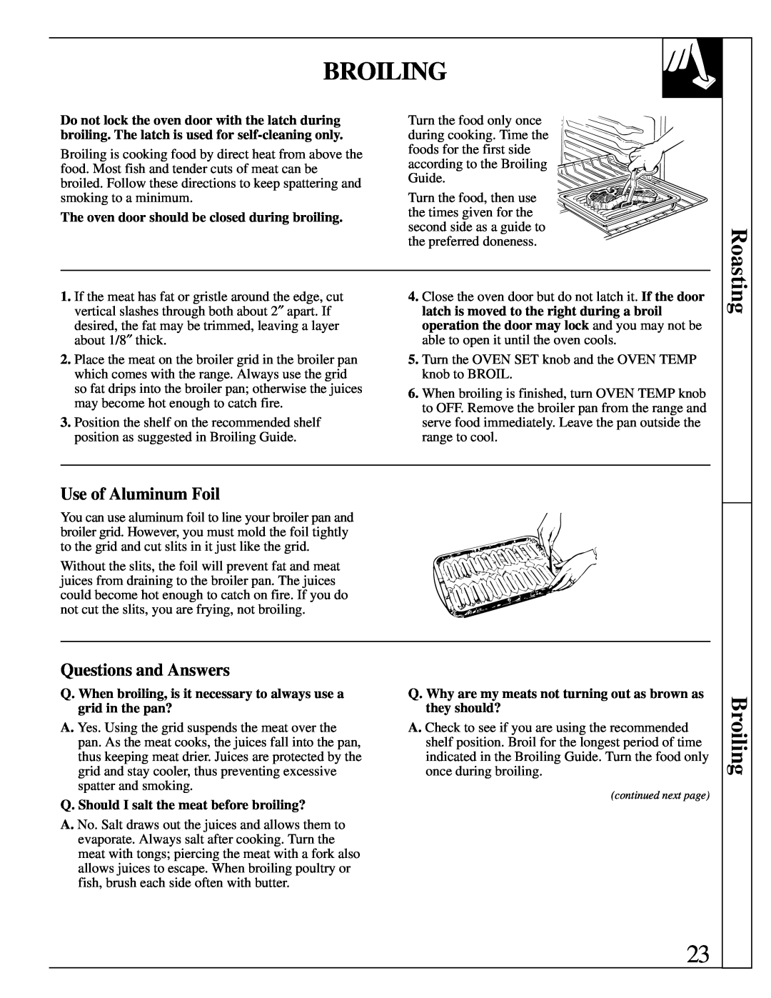 Hotpoint RGB744 installation instructions Broiling, Use of Aluminum Foil, Questions and Answers 