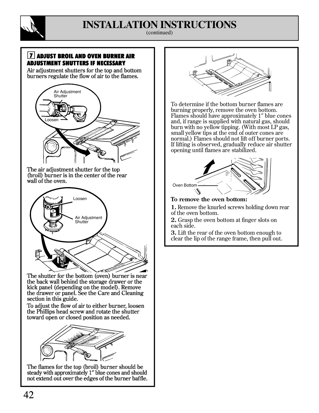Hotpoint RGB744 installation instructions Installation Instructions, To remove the oven bottom 