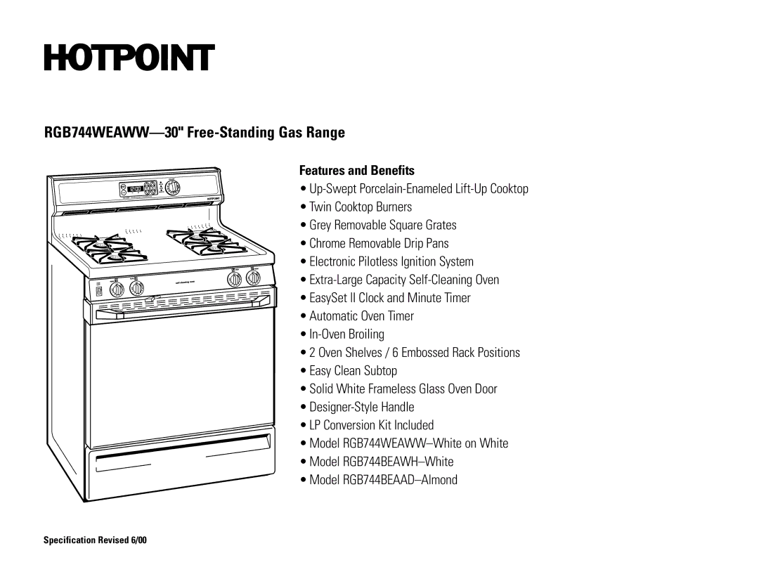 Hotpoint RGB744WEAWW dimensions Features and Benefits 