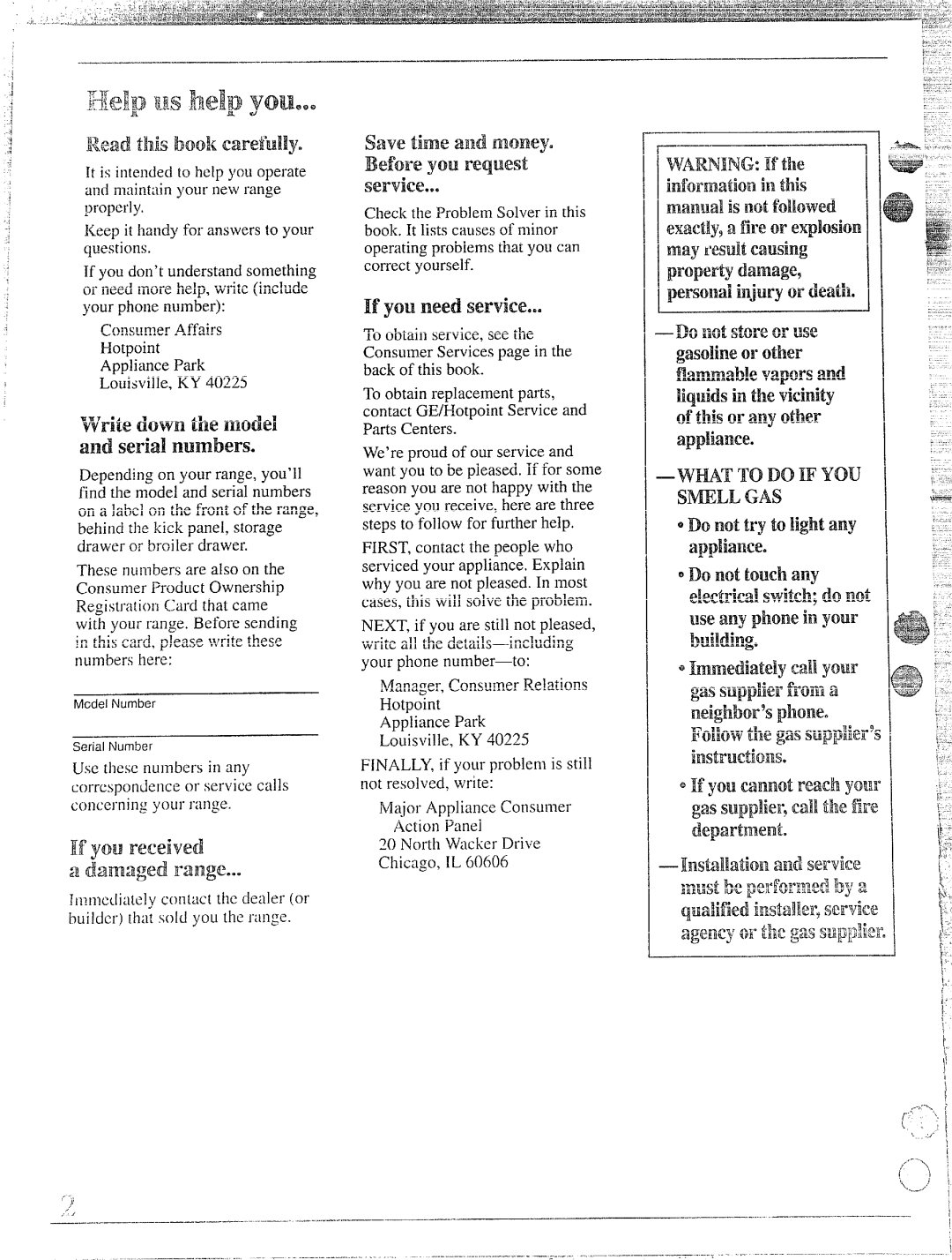 Hotpoint RGB745GER, RGB744GER installation instructions Beforeyou request, Writedown themodel andserialnumbers 