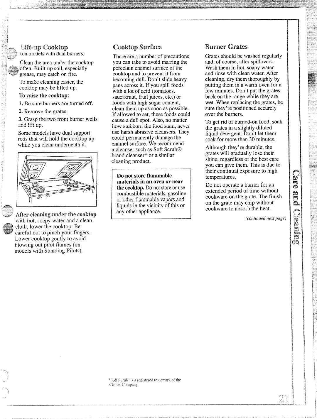 Hotpoint RGB744GER, RGB745GER installation instructions Cooktopsurface, BurnerGrates, = Aftercleaning under the eooktop 