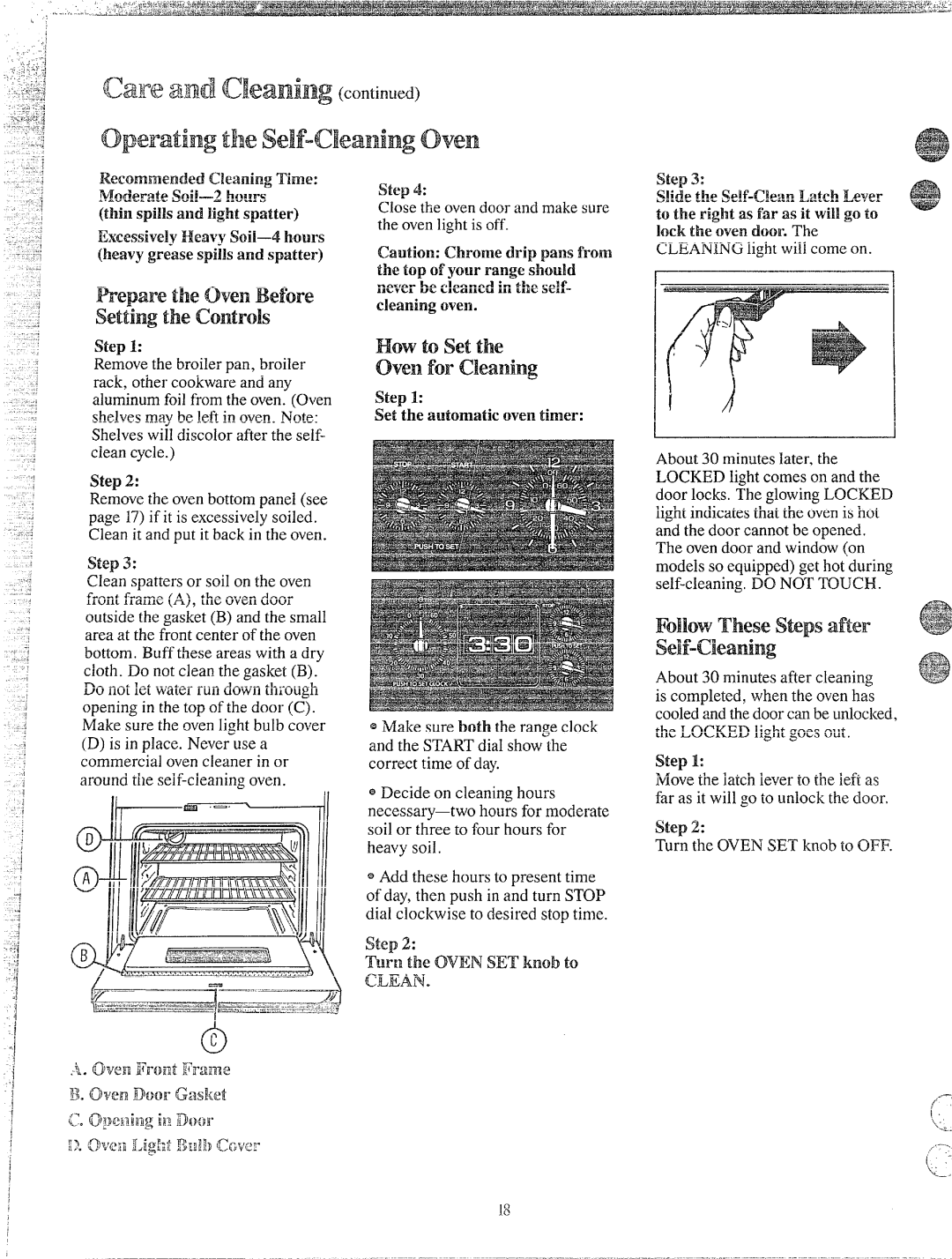 Hotpoint RGB746GEJ FollowThesestepsafter *$ Self-cleaning, How to set the oven for cleaning Settheautomatic oven timer 