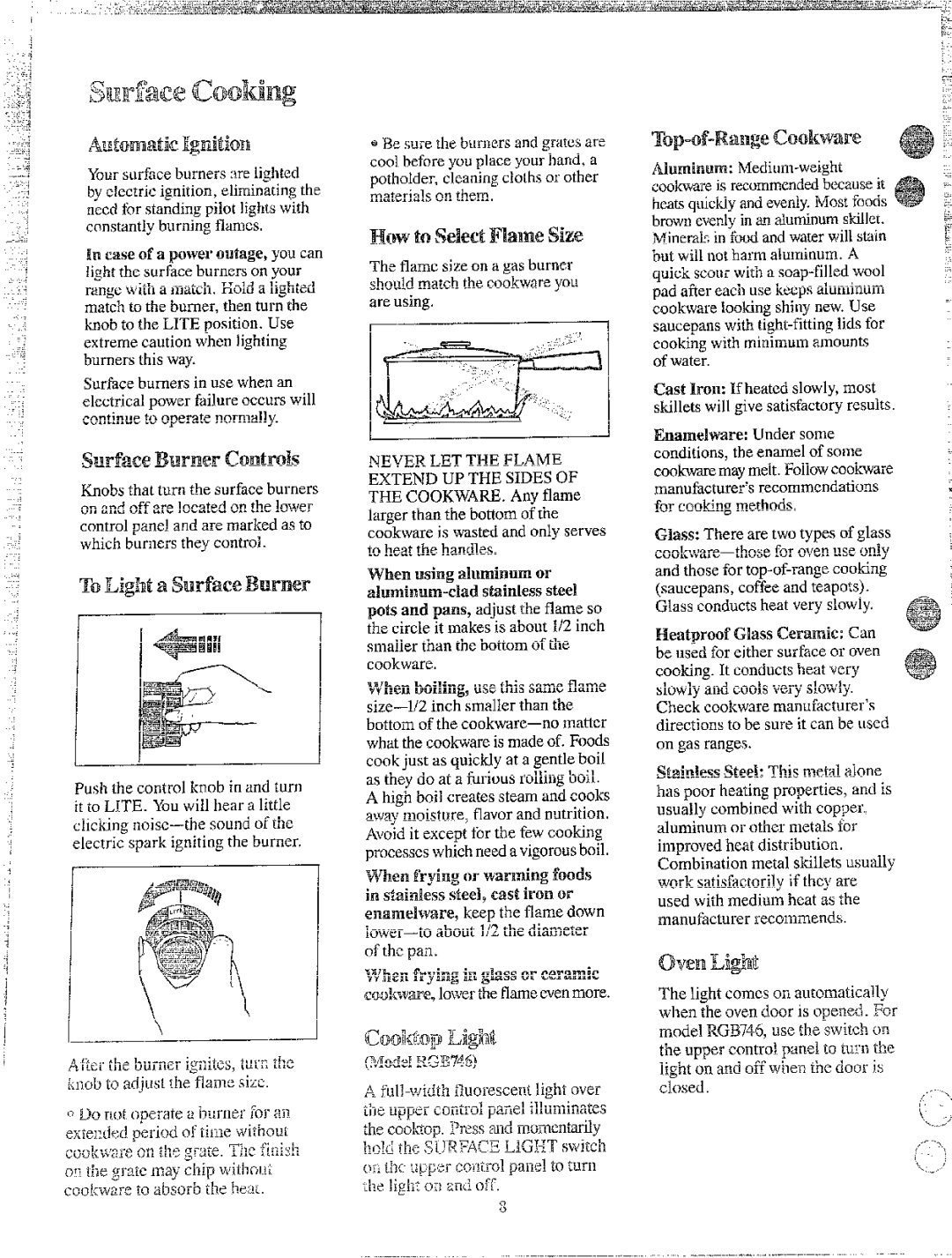 Hotpoint RGB746GEJ, RGB744GEJ warranty AutomaticIgnition, ToLight a surfaceBurner, HowtoselectFlamesize 