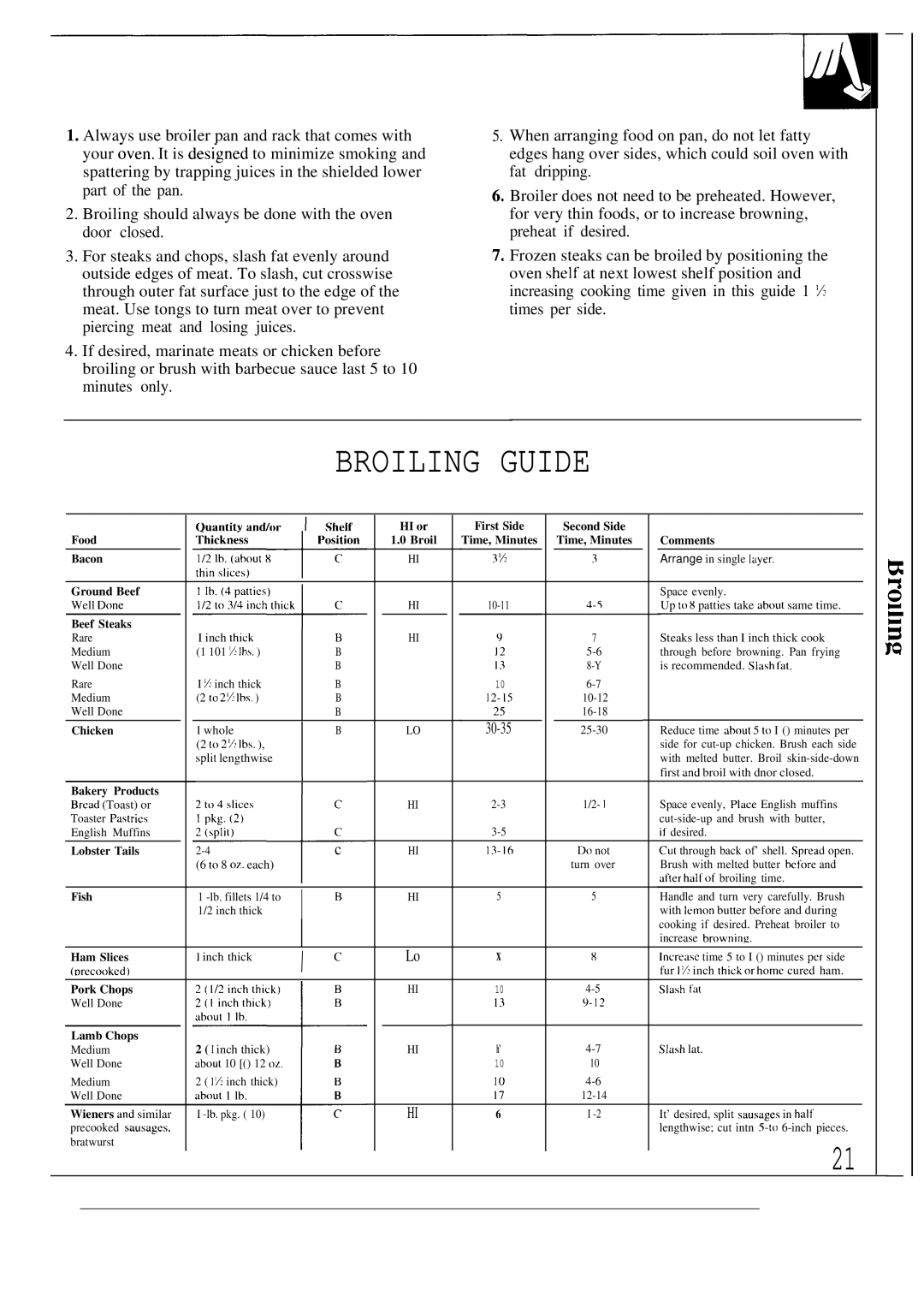 Hotpoint RGB747GER installation instructions Broiling Guide, OumtitvamUor 