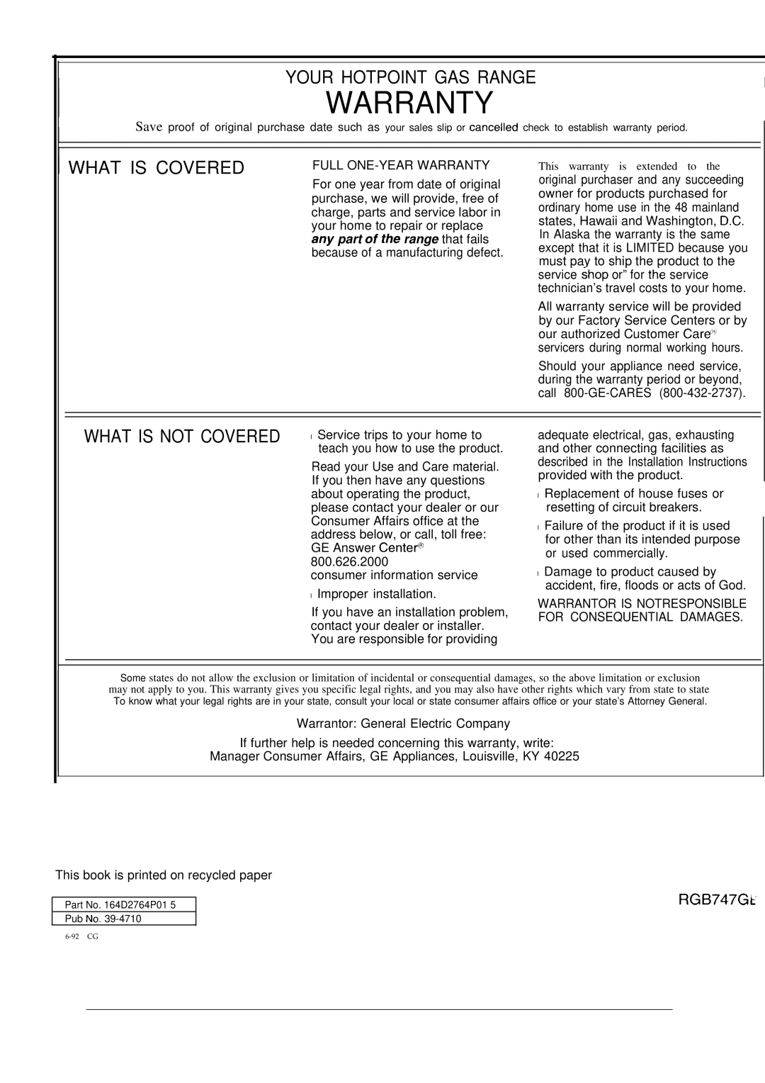 Hotpoint RGB747GER installation instructions HcnPolNr 