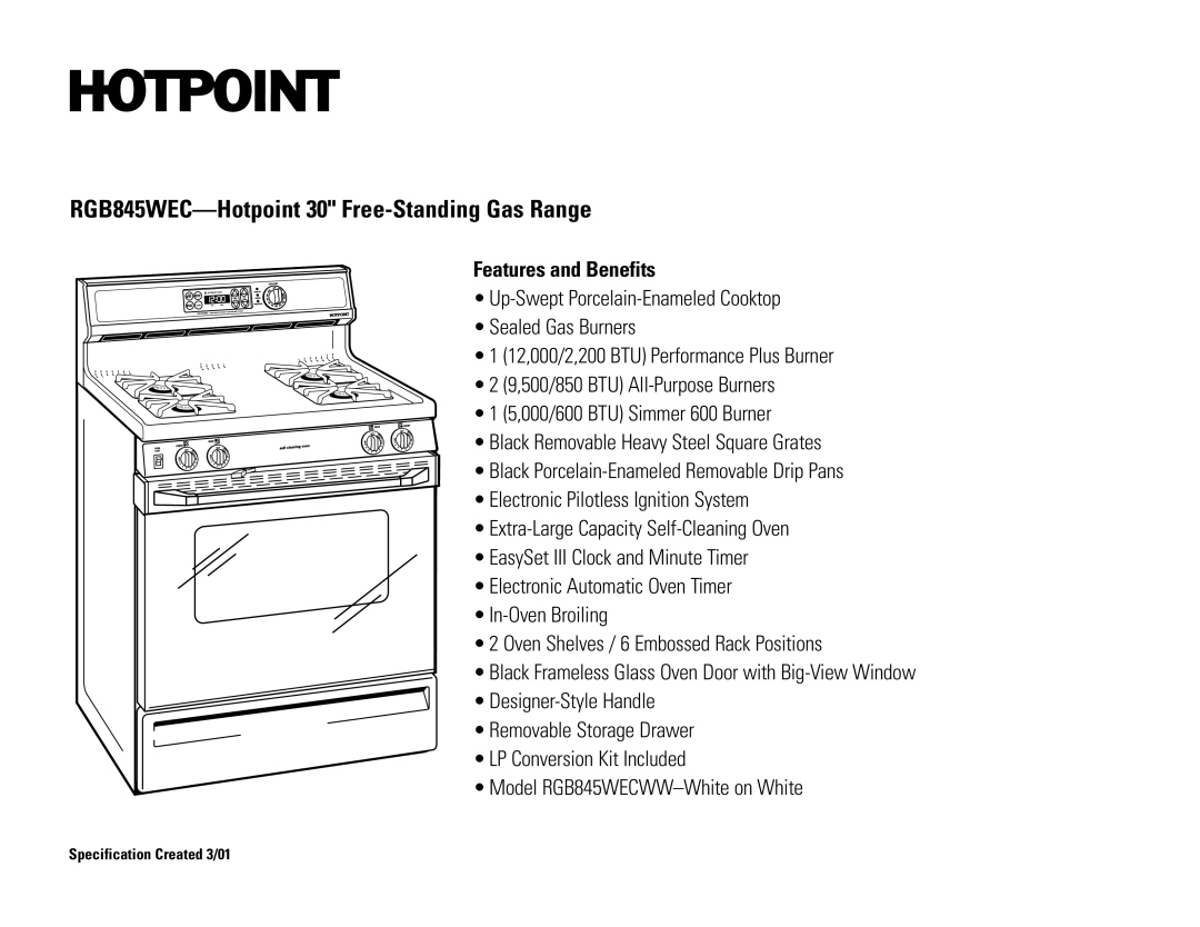 Hotpoint RGB845WEC dimensions Features and Benefits 