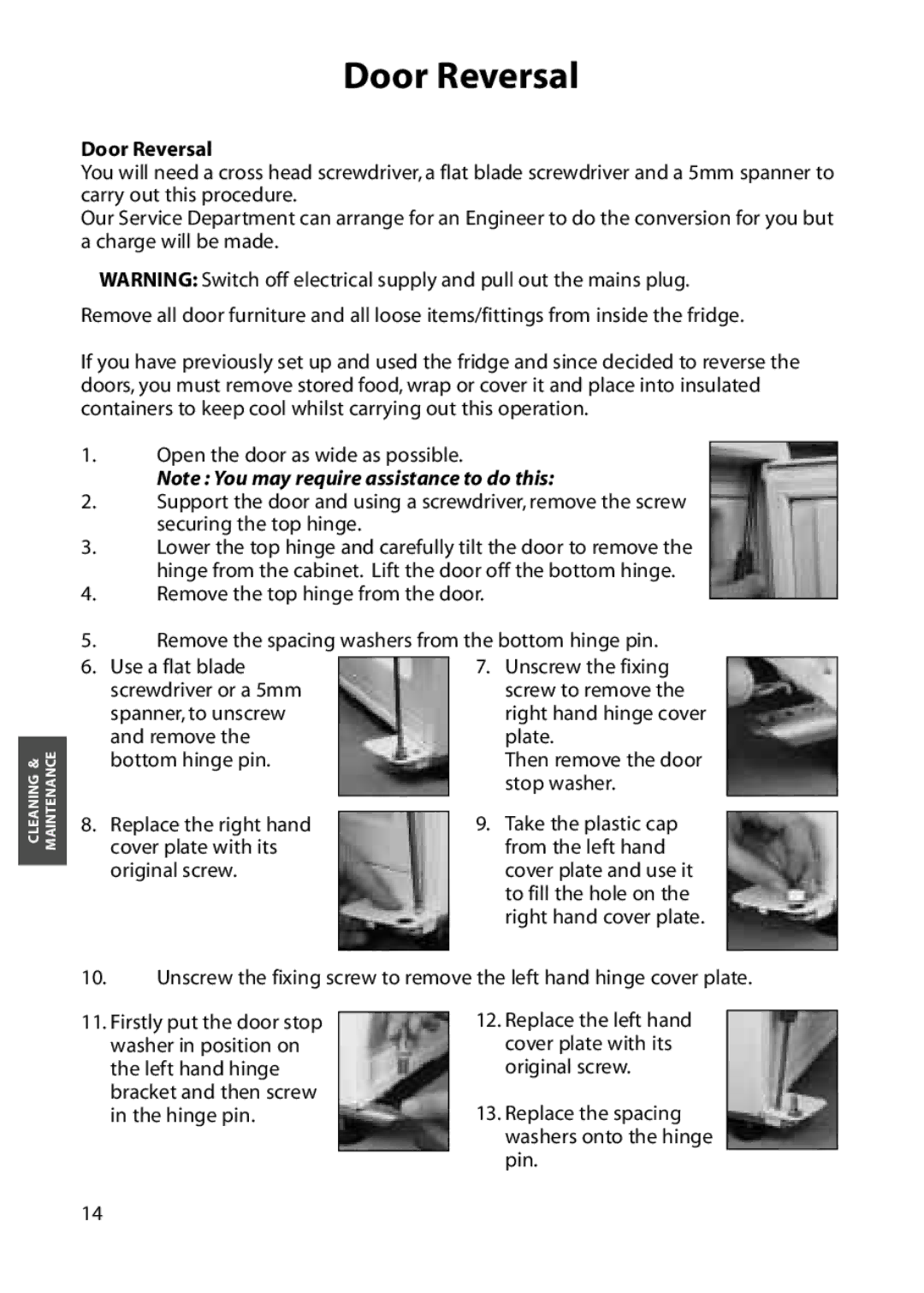 Hotpoint RLA50, RLA52 manual Door Reversal 