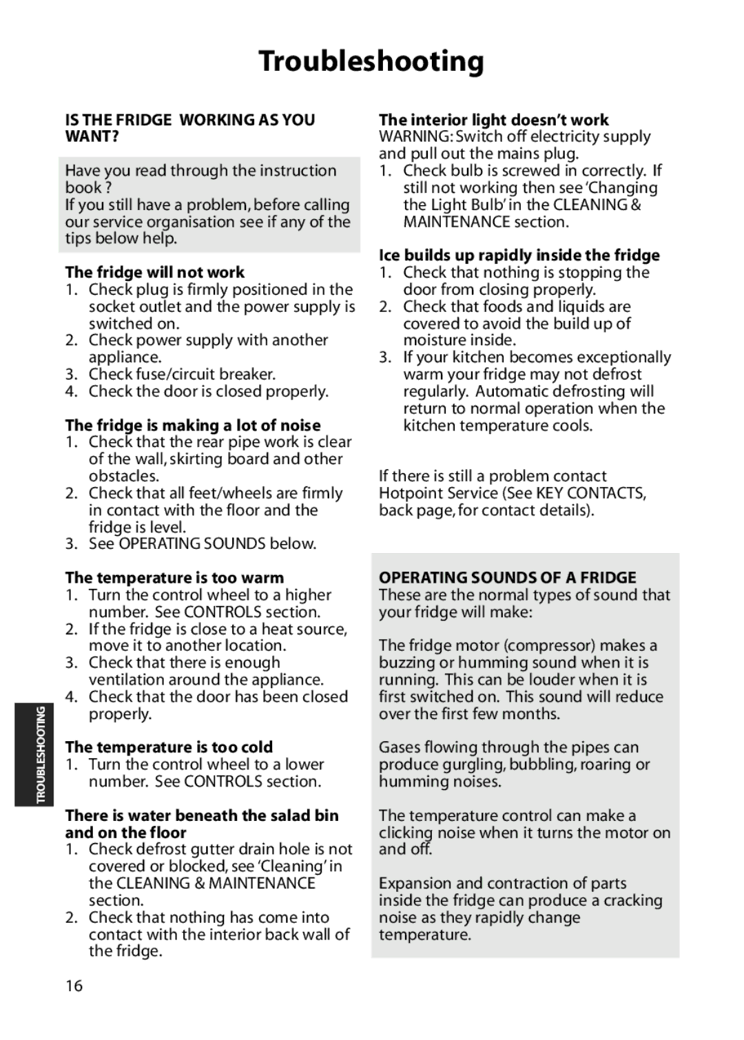 Hotpoint RLA50, RLA52 manual Troubleshooting 