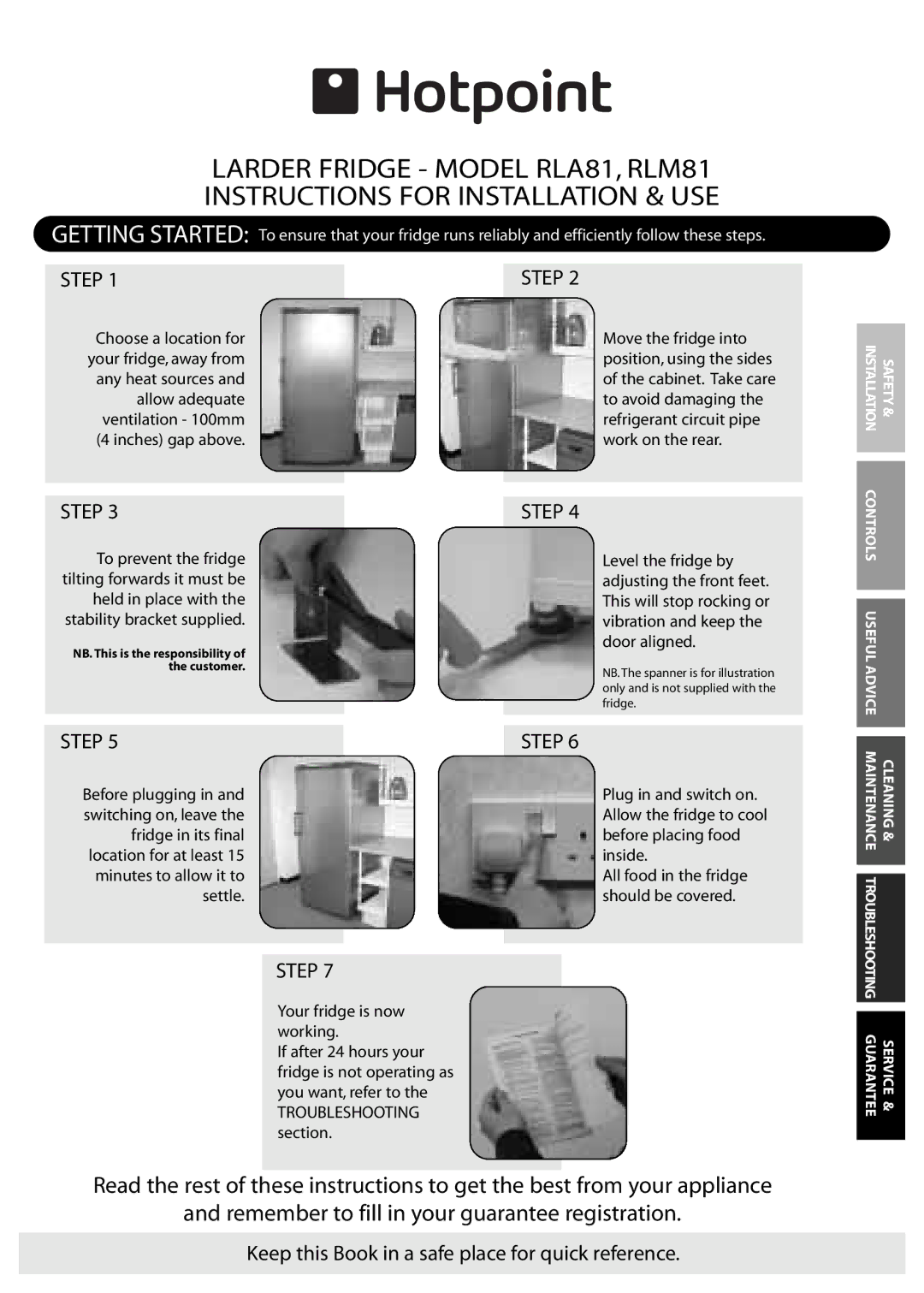 Hotpoint RLM81, RLA81 manual Step 