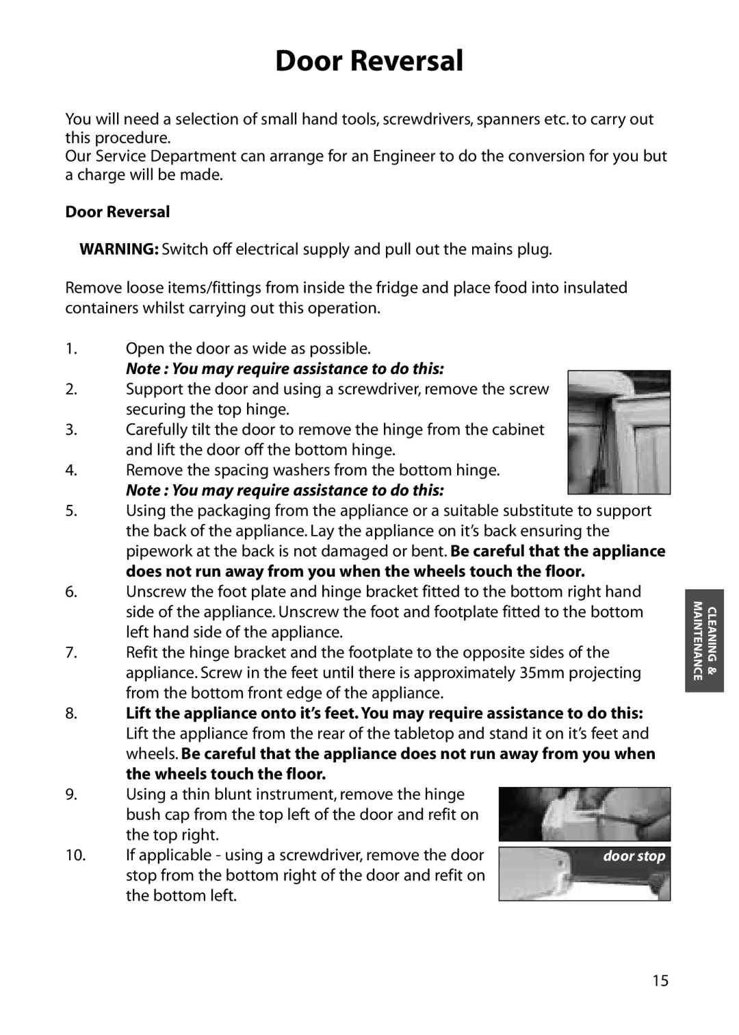 Hotpoint RLM81, RLA81 manual Door Reversal 