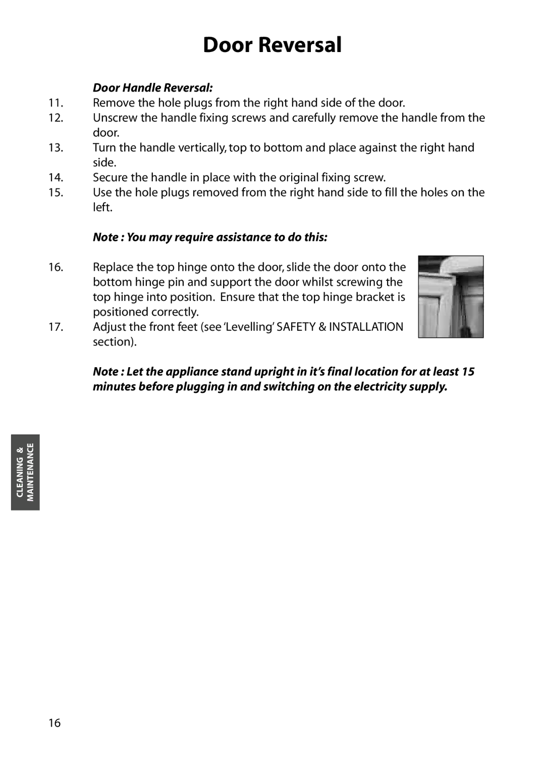 Hotpoint RLA81, RLM81 manual Door Handle Reversal 