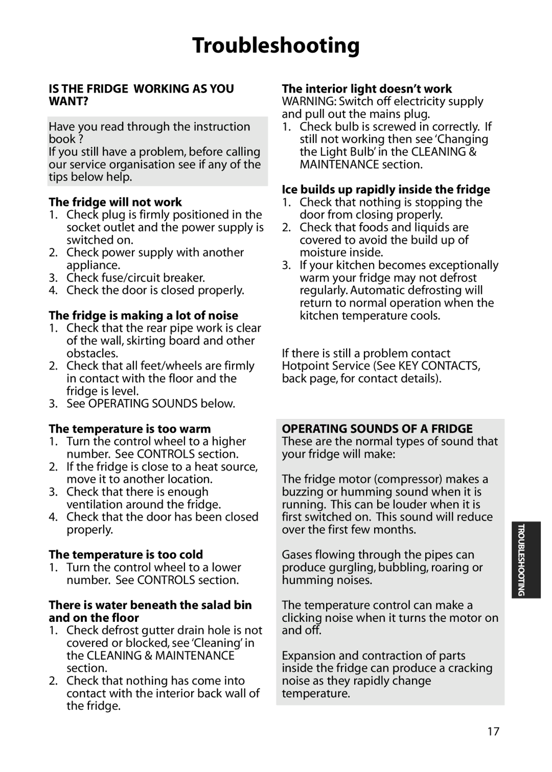 Hotpoint RLM81, RLA81 manual Troubleshooting 