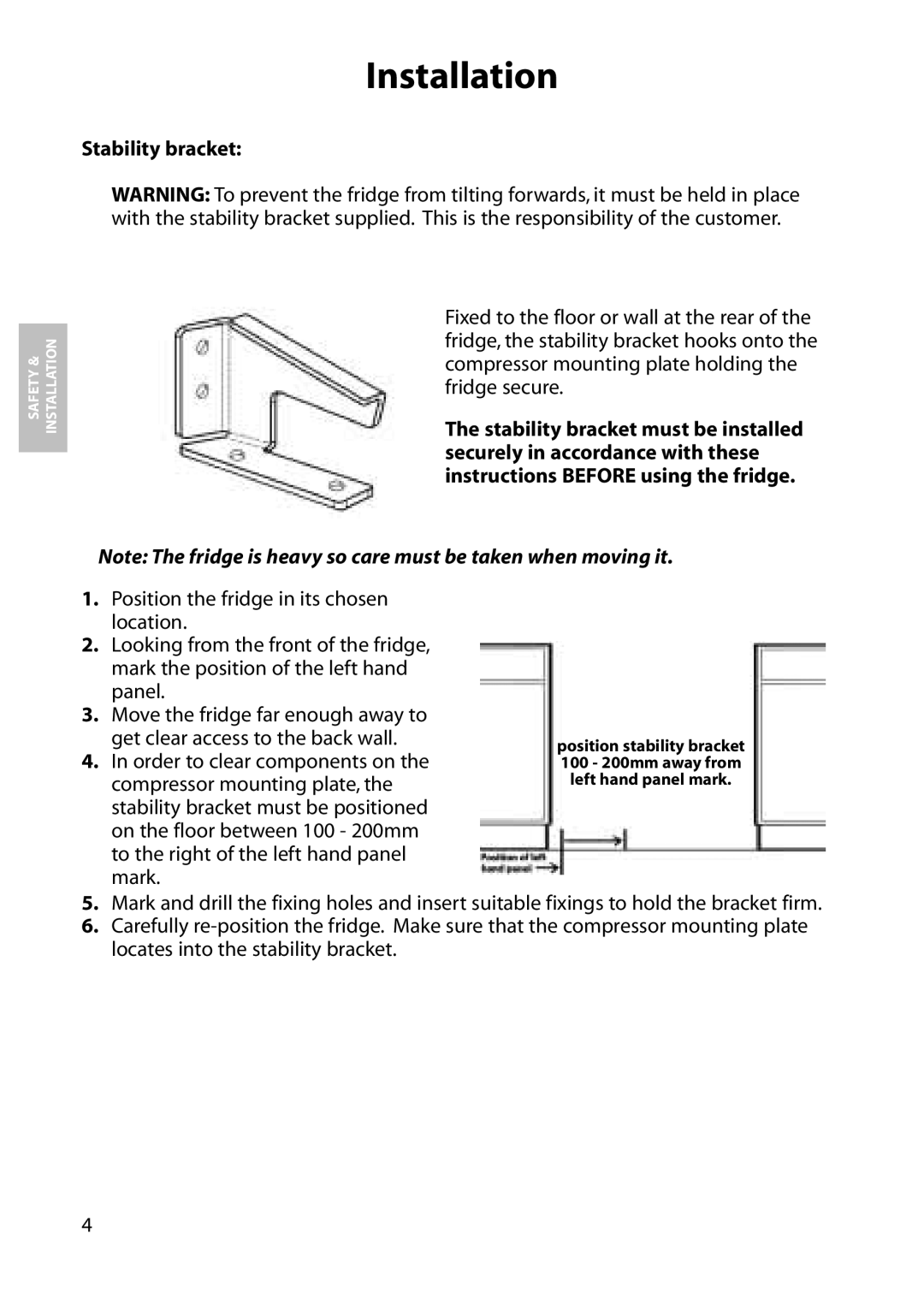 Hotpoint RLA81, RLM81 manual Stability bracket 