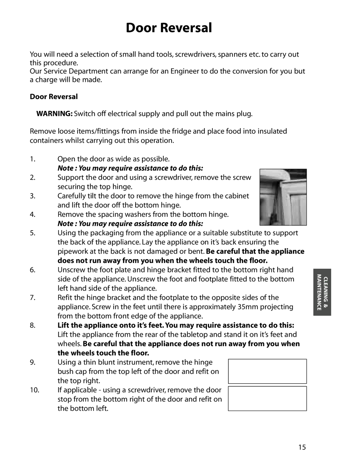 Hotpoint RLA84 manual Door Reversal 