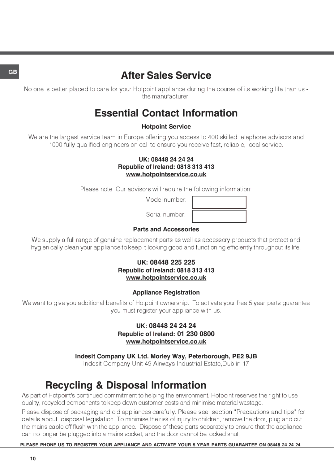 Hotpoint RLAAV21x, RLAV21x operating instructions UK 08448 225, UK 08448 24 24 