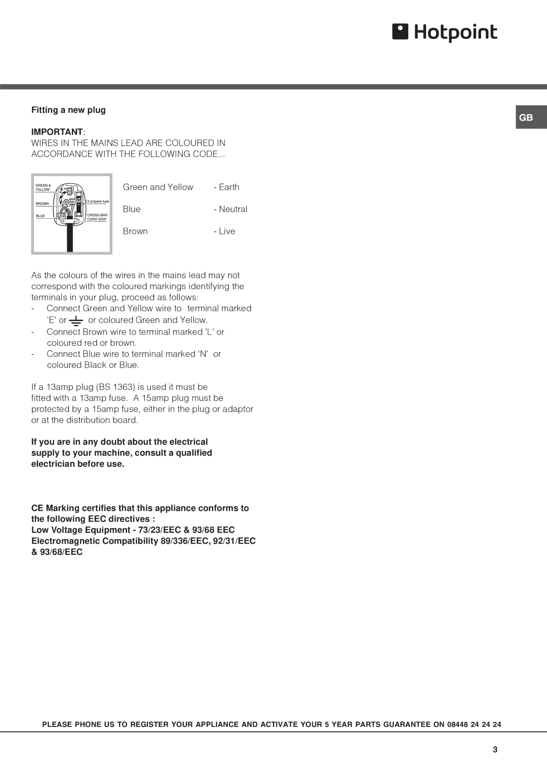 Hotpoint RLAV21x, RLAAV21x operating instructions Fitting a new plug 