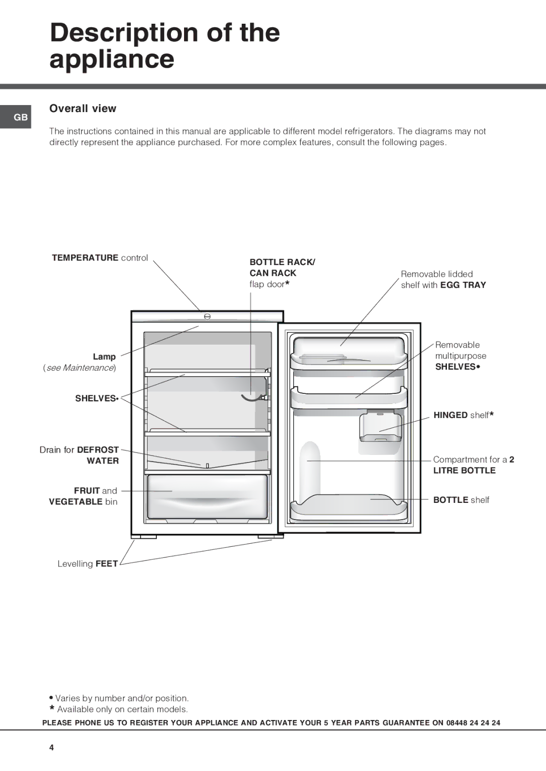 Hotpoint RLAAV21x, RLAV21x operating instructions Description of the appliance, Overall view 