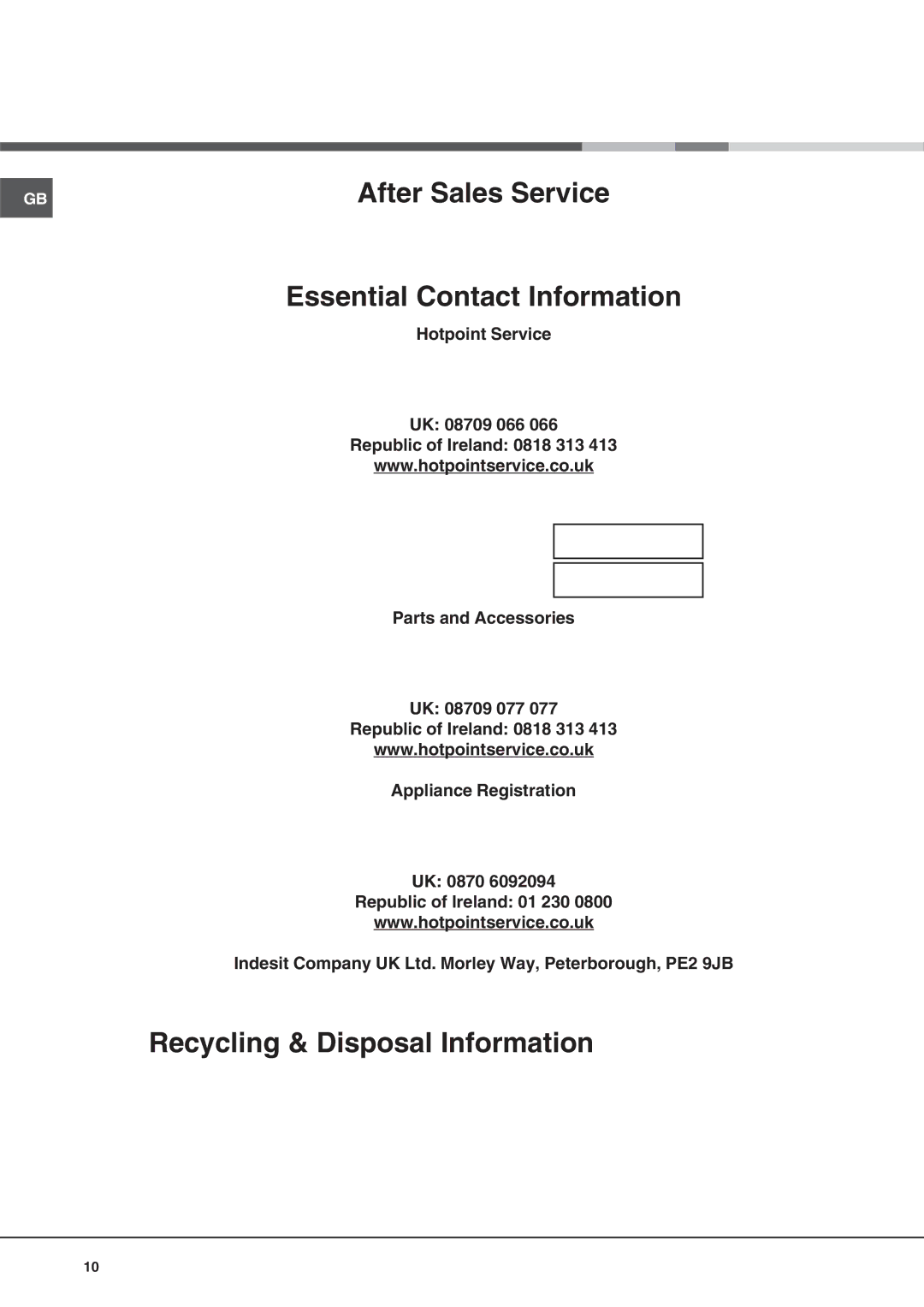 Hotpoint RLAV21P, RLAV21K operating instructions After Sales Service 